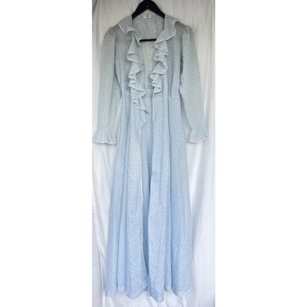 Juli of Slumbertogs Vintage Blue Floral Ruffle Maxi Dress Cottage Prairie Small